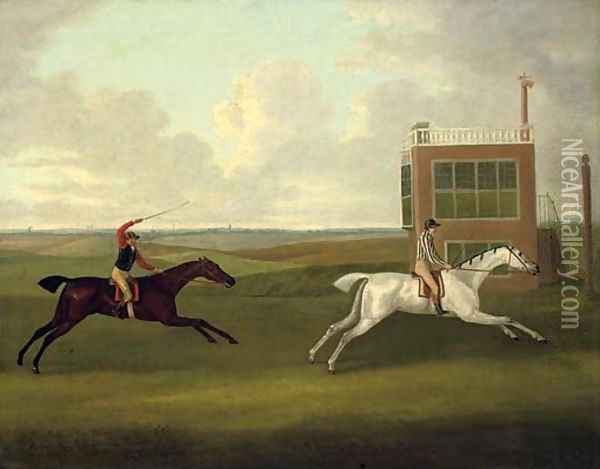The Duke of Bedford's Grey Diomed beating H.R.H, The Prince of Wales's Traveller over the Beacon course, Newmarket, 8 May 1790 Oil Painting - John Nost Sartorius