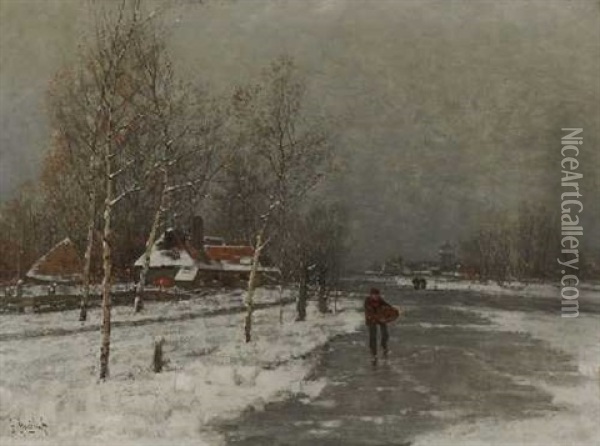 Winterlandschaft Mit Bauern Auf Dem Eis Oil Painting - Johann Jungblut