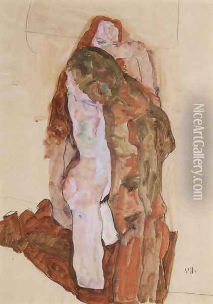 Woman and Man (Alternately, Husband and Wife) Oil Painting - Egon Schiele
