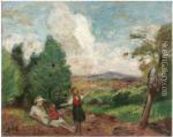 Mere Et Enfants Dans Un Paysage Oil Painting - Georges dEspagnat
