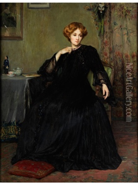 Dame In Schwarzem Kleid Oil Painting - Dolf van Roy