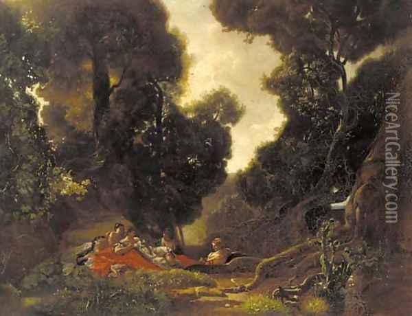 Nymphs reclining in a woodland glade Oil Painting - Nicolas Lancret