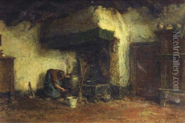 Lighting The Stove Oil Painting - Arthur Henri Christiaan Briet