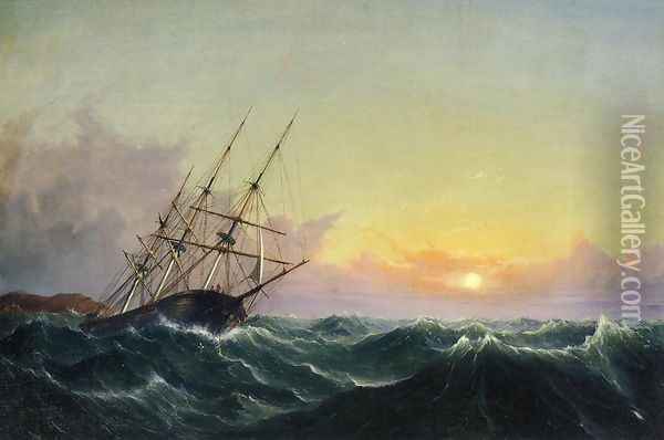 A Storm, Breaking Away, Vessel Slipping Her Cable Oil Painting - Fitz Hugh Lane