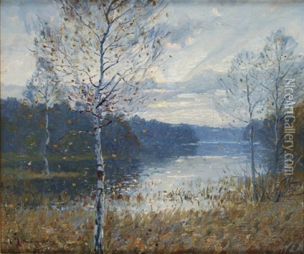 Solig Hostdag Vid Insjo Oil Painting - Carl (August) Johansson