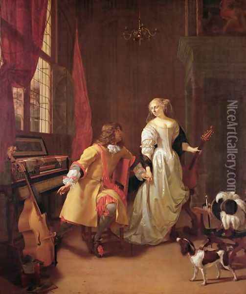 A Musical Interlude Oil Painting - Jan Verkolje