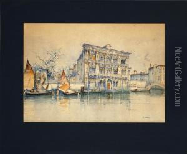 Venetian Canal Scene Oil Painting - E. Mourin
