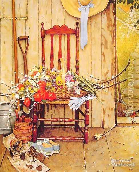 Spring Flowers Oil Painting - Norman Rockwell
