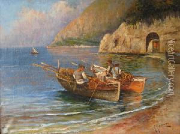 Pescatori A Riva Oil Painting - Giuseppe Giardiello