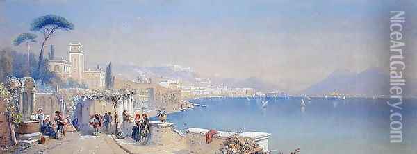 The Bay of Naples, 1861 Oil Painting - Thomas Charles Leeson Rowbotham