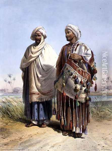 A Nubian and a Fellah Carrying a Dromedary Saddlebag, illustration from The Valley of the Nile, engraved by Eugene Le Roux 1807-63 pub. by Lemercier, 1848 Oil Painting - Emile Prisse d'Avennes