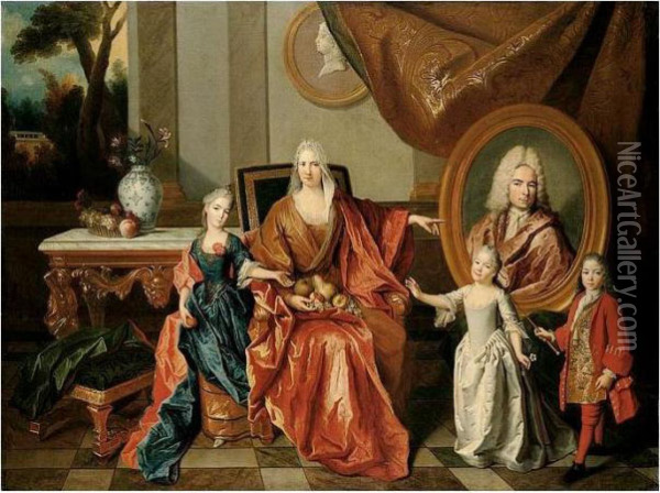 Portrait Of The Bocquet D'anthenay Family Oil Painting - Nicolas de Largillierre