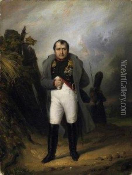 Portrait Of Napoleon Bonaparte In The Field. Signed Lower Left: P. Gomien Oil Painting - Paul Gomien