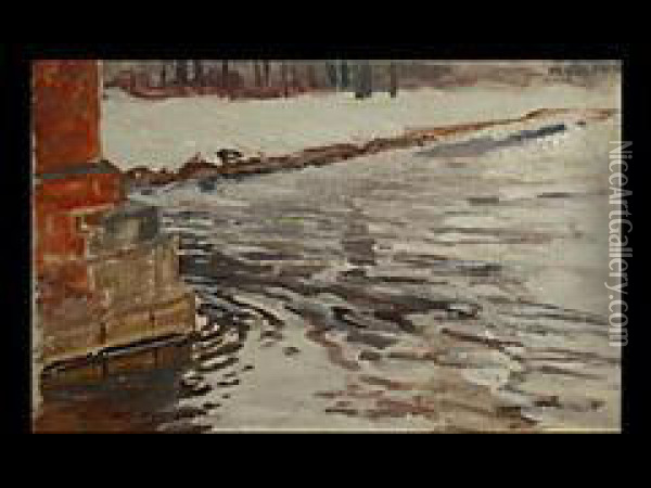 Fluss Im Winter Oil Painting - Michael Gorstkin Wywiorski
