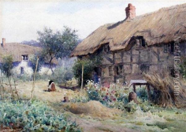 Old Cottages Oil Painting - Harry E. James