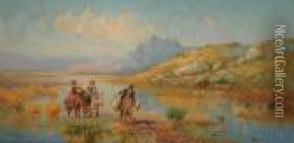 Tre Viandanti In Un Paesaggio Oil Painting - Pietro Barucci