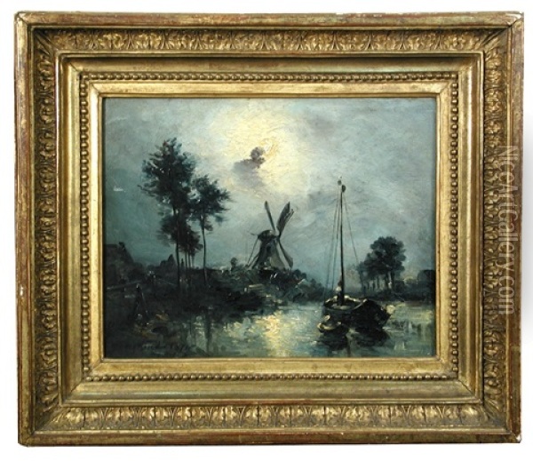 Moonlight Scene With A Windmill Oil Painting - Johan Barthold Jongkind