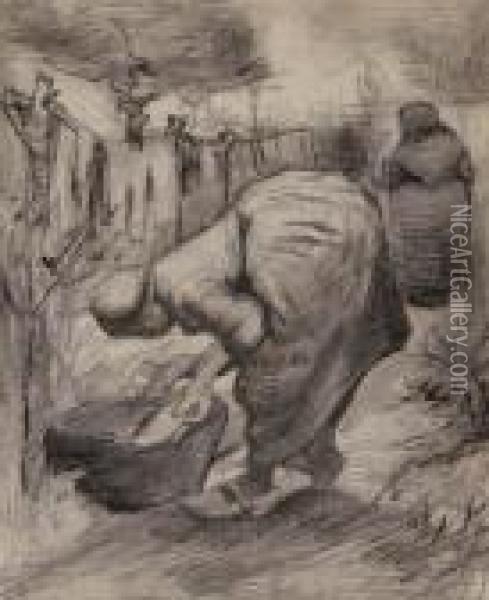 Woman By The Wash Tub In The Garden Oil Painting - Vincent Van Gogh