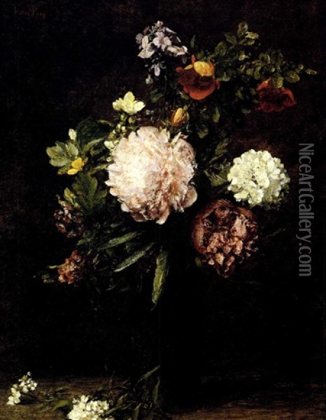 Fleurs, Gros Bouquet Avec Trois Pivoines Oil Painting - Henri Fantin-Latour