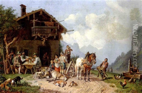After The Hunt Oil Painting - Heinrich Buerkel