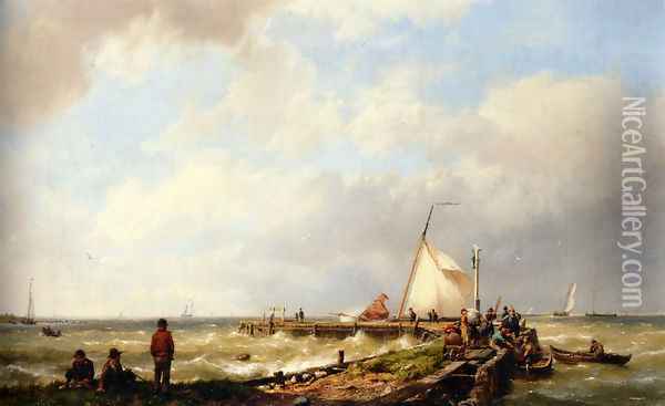 Bringing in the Catch Oil Painting - Johannes Hermanus Koekkoek Snr
