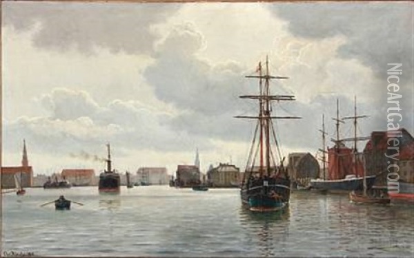 View From Copenhagen Harbour Oil Painting - Christian Blache