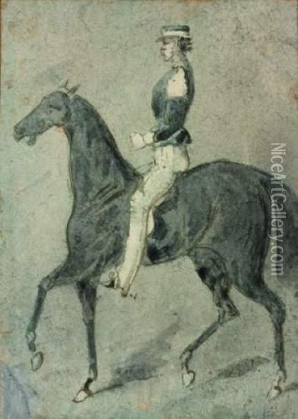 Militaire A Cheval Oil Painting - Constantin Guys