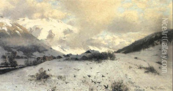 Winterabend Oil Painting - Adolf Fischer-Gurig