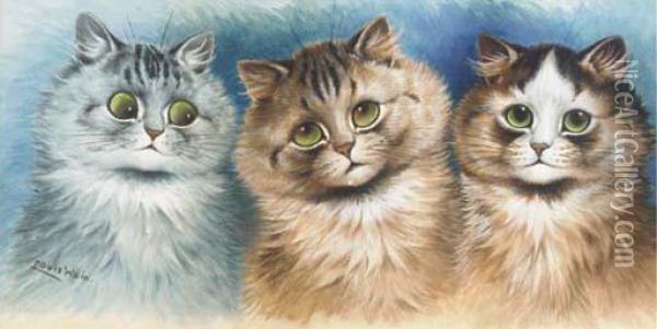 Three's A Company Oil Painting - Louis William Wain