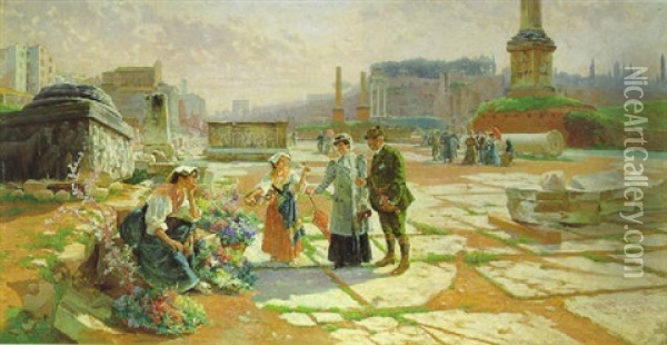 Blumenverkauferinnen Im Forum Romanum Oil Painting - Pietro Barucci