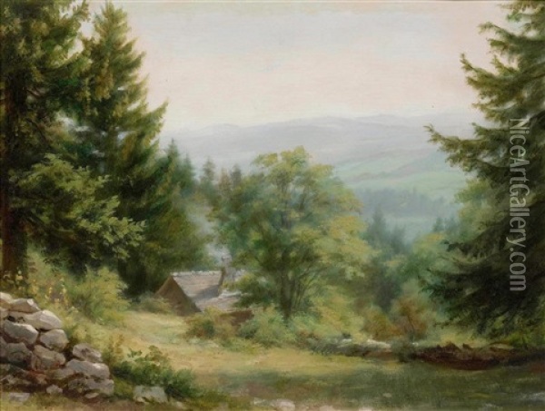 Mountain Landscape With Hut Oil Painting - Fritz Zuber-Buehler