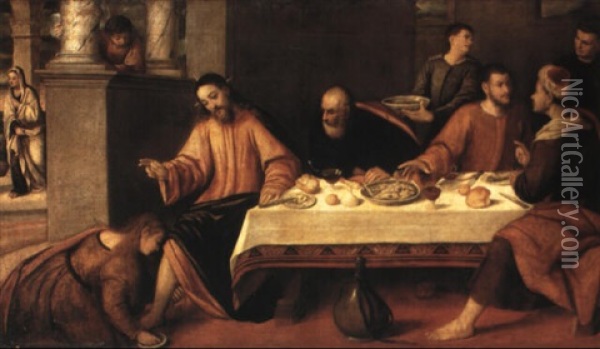 Christ In The House Of Simon The Pharisee Oil Painting - Bonifazio de Pitati