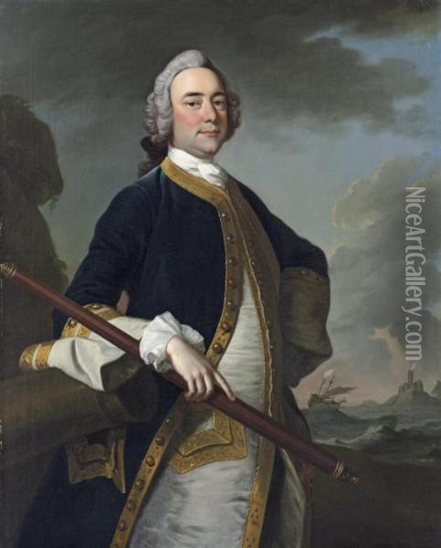 Portrait Of A Flag Officer Of The White Squadron Oil Painting - Thomas Hudson