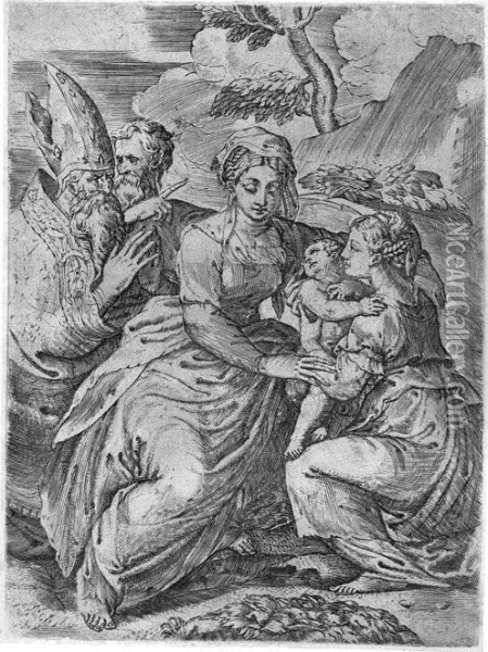 Madonna Mit Kind Und Heiligen. Radierung, Nach Oil Painting - Giovanni Battista D' Angeli