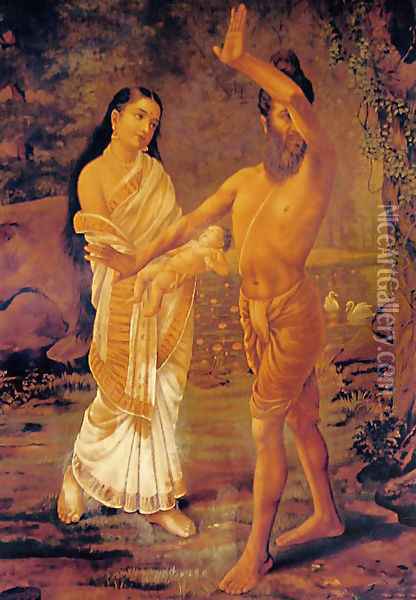 Birth of Sakunthala Oil Painting - Raja Ravi Varma