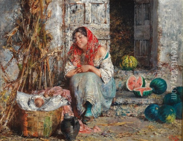 The Young Watermelon Seller Oil Painting - Vincenzo Irolli