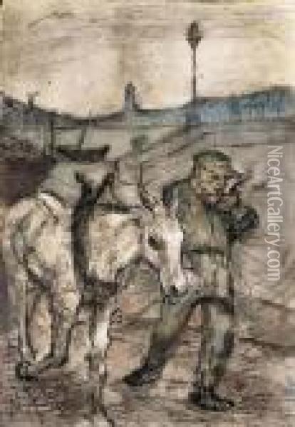 Mann Mit Pferd Oil Painting - Johann Robert Schuerch