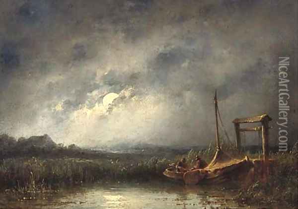 Fishing by moonlight Oil Painting - Johannes Hilverdink