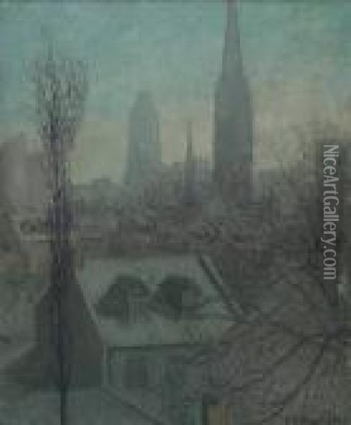 Nocturne Cityscape Oil Painting - Everett Lloyd Bryant