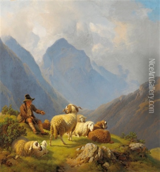 Der Junge Schafhirte In Den Bergen Oil Painting - Robert Eberle