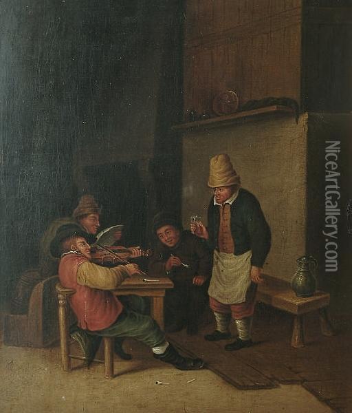 Peasants Making Music In A Tavern Interior Oil Painting - Adriaen Jansz. Van Ostade