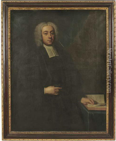 Portrait Of A Cleric, Three-quarter-length, Pointing To A Bible Oil Painting - Enoch Seeman
