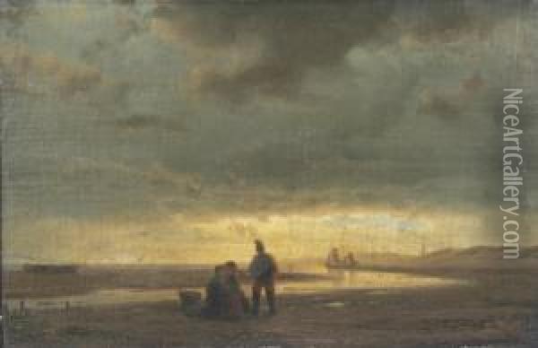 Fischerfamilie In Weiter Kustenlandschaft Oil Painting - Hermann Mevius