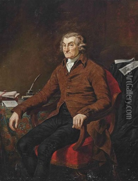Portrait Of William Graves Esq., M.p. In A Brown Coat, At A Table With An Ink Stand And Quill Oil Painting - James (Thomas J.) Northcote