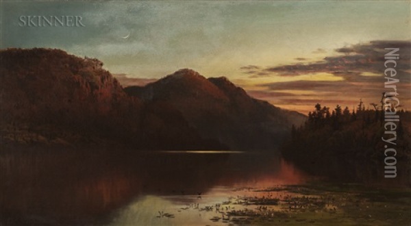 Crescent Moon Over Lake Placid Oil Painting - George Herbert McCord