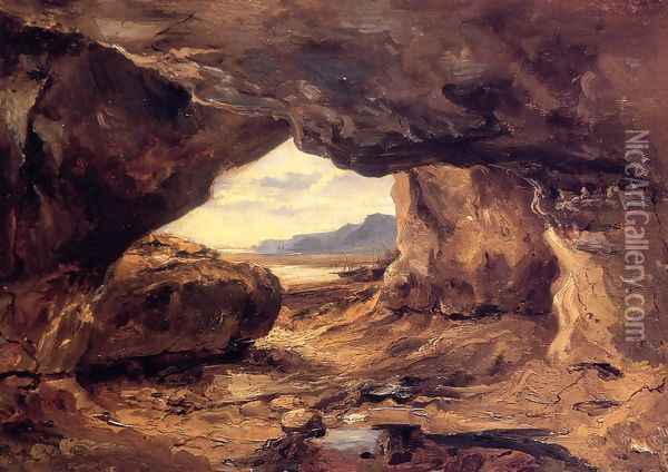 The Cave in a Cliff near Granville Oil Painting - Etienne-Pierre Theodore Rousseau