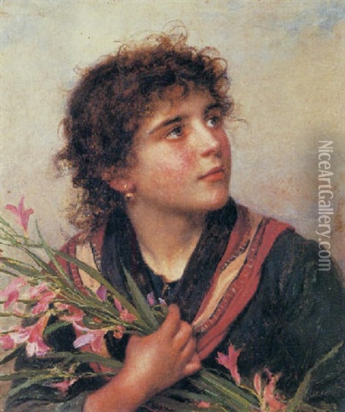 Portrait Of A Girl With Lilies Oil Painting - Sophie Anderson