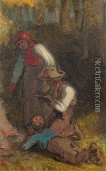 Familie Am Feuer Oil Painting - Johann Rudolf Koller