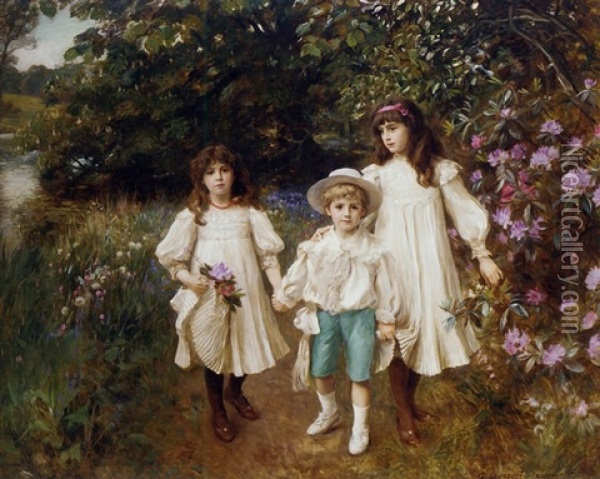 Meriel, Cynthia And George Perkins Oil Painting - George Harcourt