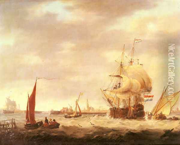 Merchant Ship and Fishing Vessels off the Dutch Coast Oil Painting - George Webster
